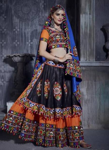 Blue Black And Orange Colour Rajwadi Vol 1 New latest Designer Navratri Special Silk Lehenga Choli Collection 7002 D